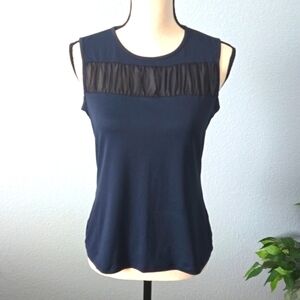 Doncaster Navy Blue & Navy Chiffon  Rounded Neck Tank Blouse Size Medium